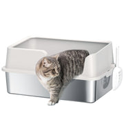 Lettiera per Gatto in Acciaio Inossidabile ¨C Zephmum ¨C Grigio Chiaro 60x40x28 cm