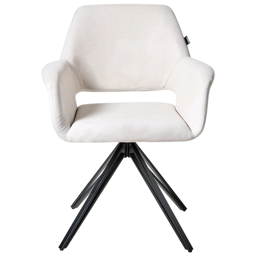 Set di 2 sedie da pranzo imbottite in poliestere Bianco sporco con gambe nere in ferro Arredamento per sala da pranzo in stile moderno