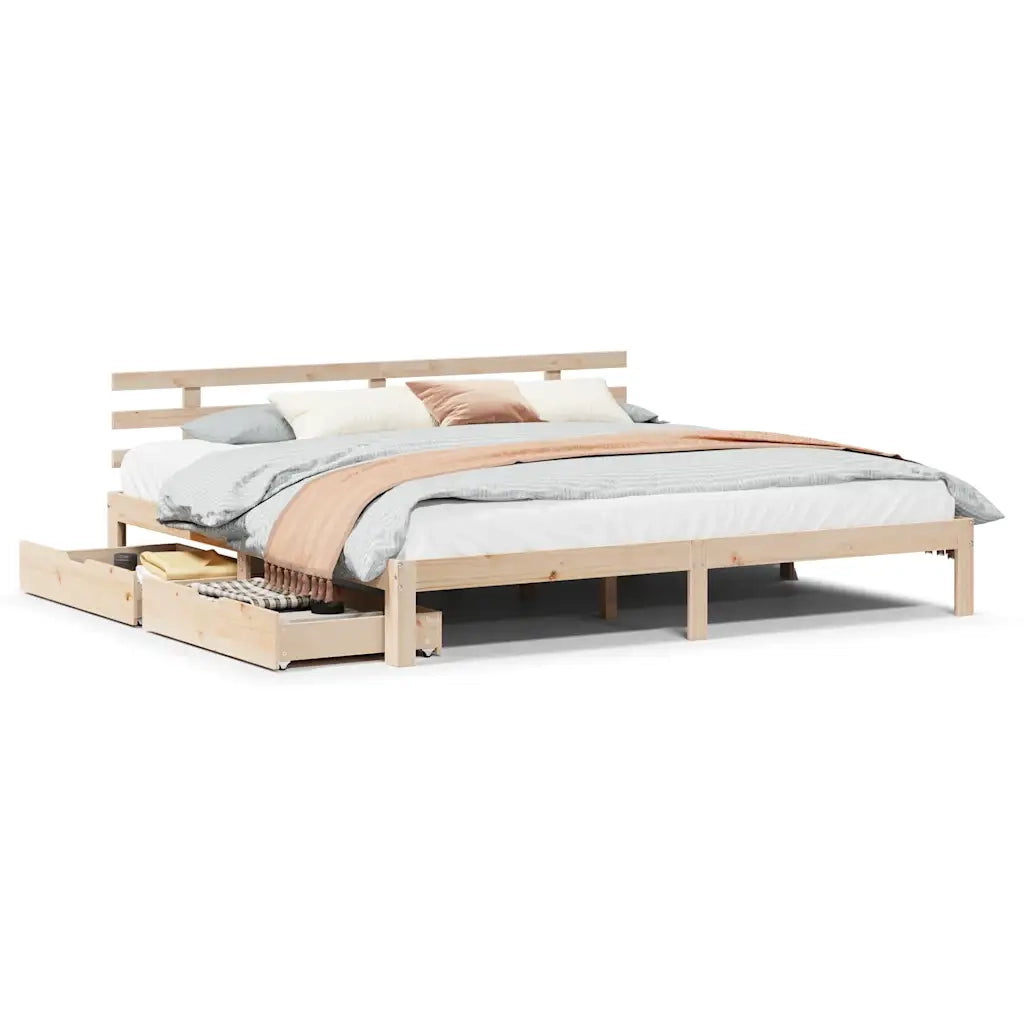Giroletto con Cassetti 200x200 cm in Legno Massello di Pino 3302018