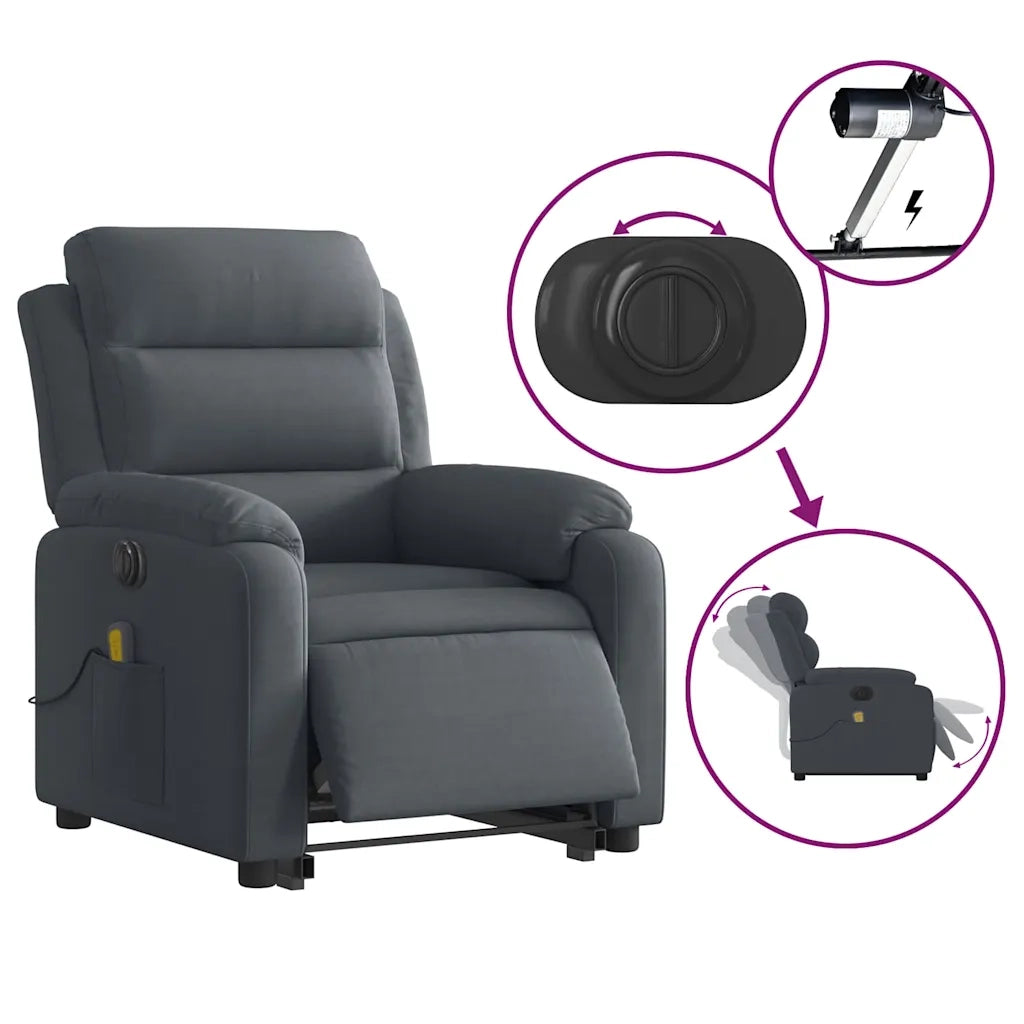 Poltrona Alzapersona Massaggio Elettrica Grigio Scuro Velluto 3205126