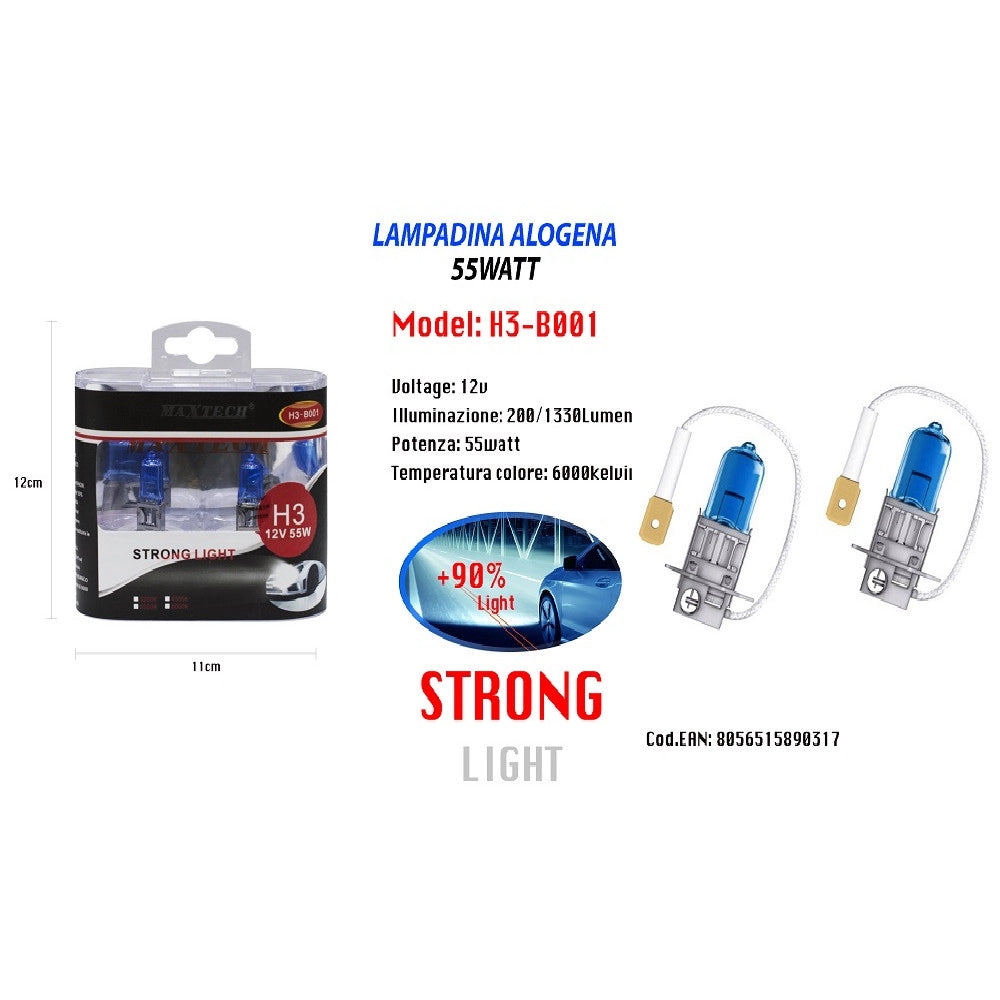 Trade Shop - Lampadine Alogene Auto Di Ricambi Attacco H3 55w 12v Luce Bianca Maxtech H3-b001 -
