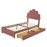 Letto con Cassetti; Letto Singolo con 2 Cassetti e Testiera Floreale 90×200 cm; senza Materasso; Rosa