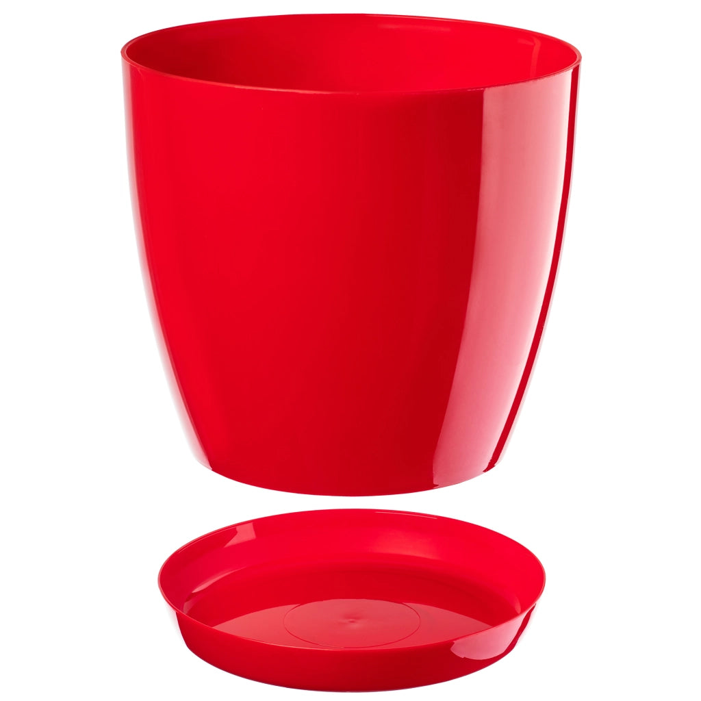 Vaso da fiori KADAX con sottovaso e coperchio in plastica, 18 cm, fiori rossi Kadax