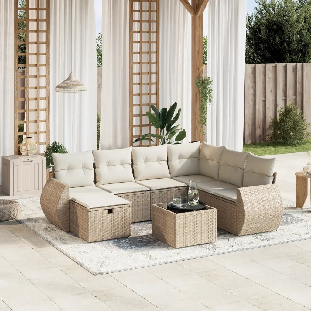 Set Divano da Giardino 8 pz con Cuscini Beige in Polyrattan 3264154