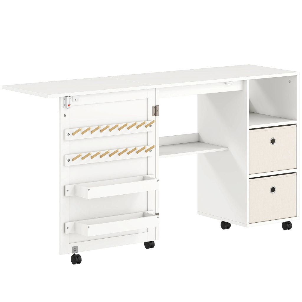 Tavolo da cucito pieghevole ¨C zephmum ¨C con cassetti e ruote bianco
