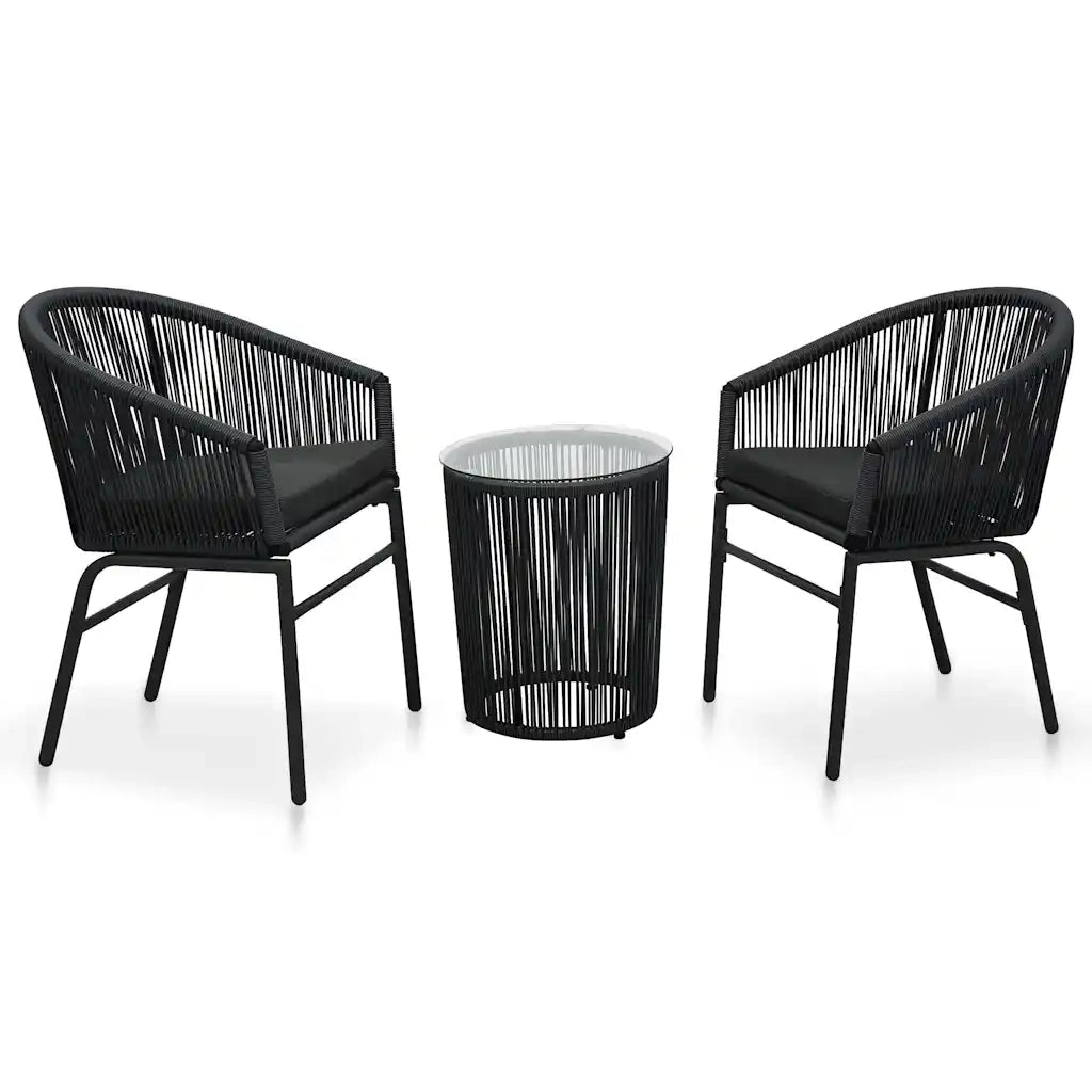 Set da Bistrot 3 pz con Cuscini in Polyrattan Nero 48138