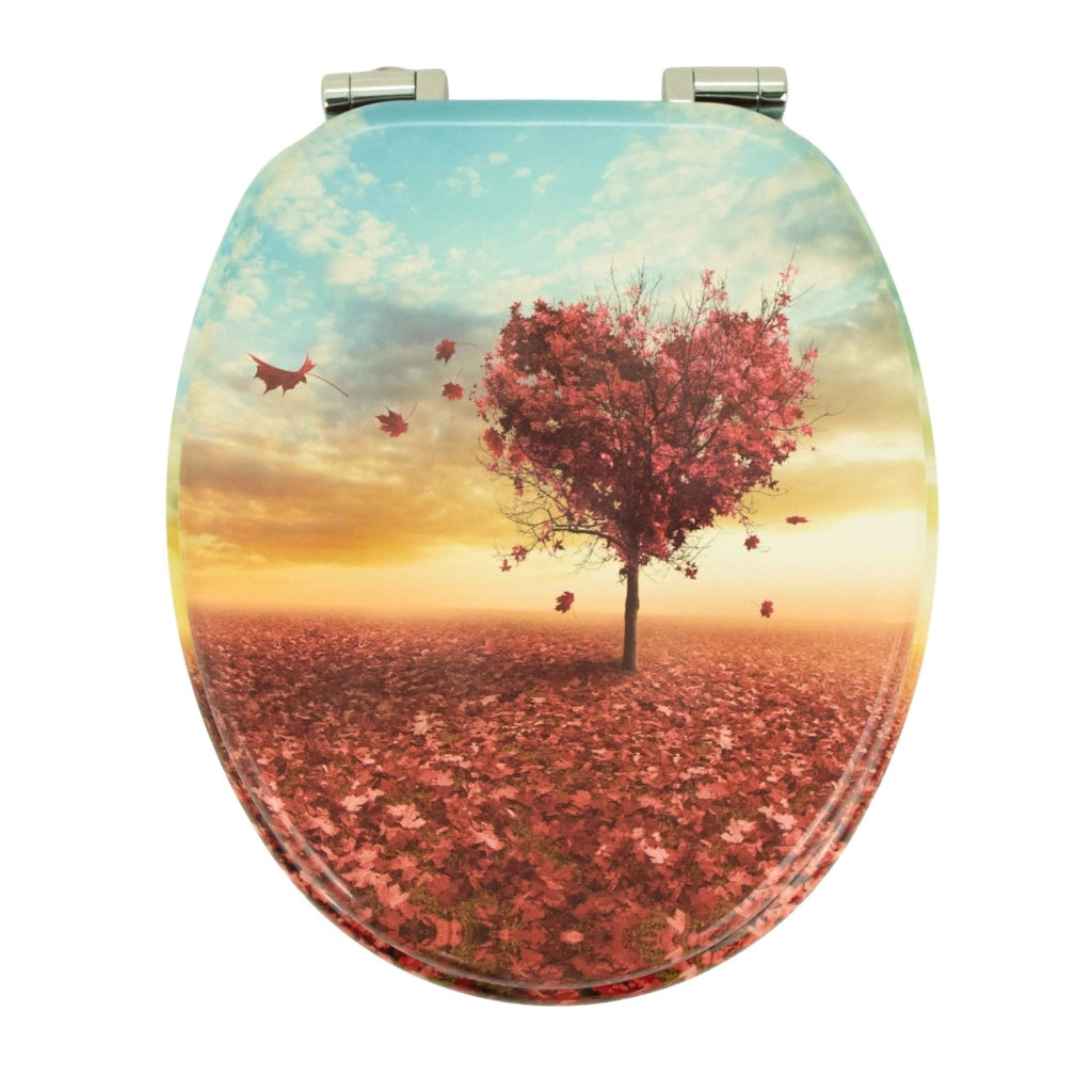 Sedile wc copri vater universale frizionato fantasia in mdf chiusura rallentata *** fantasia autumn heart, confezione 1