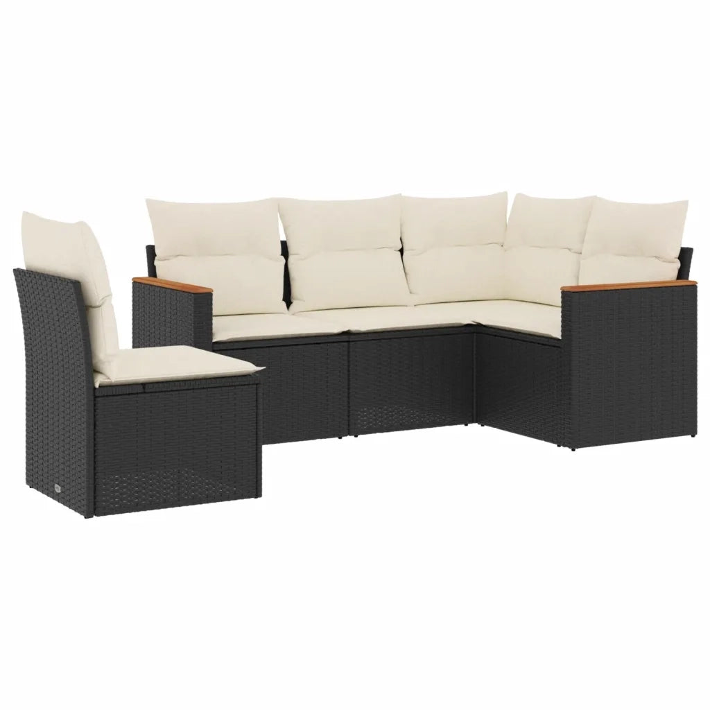 Set Divani da Giardino 5 pz con Cuscini in Polyrattan Nero