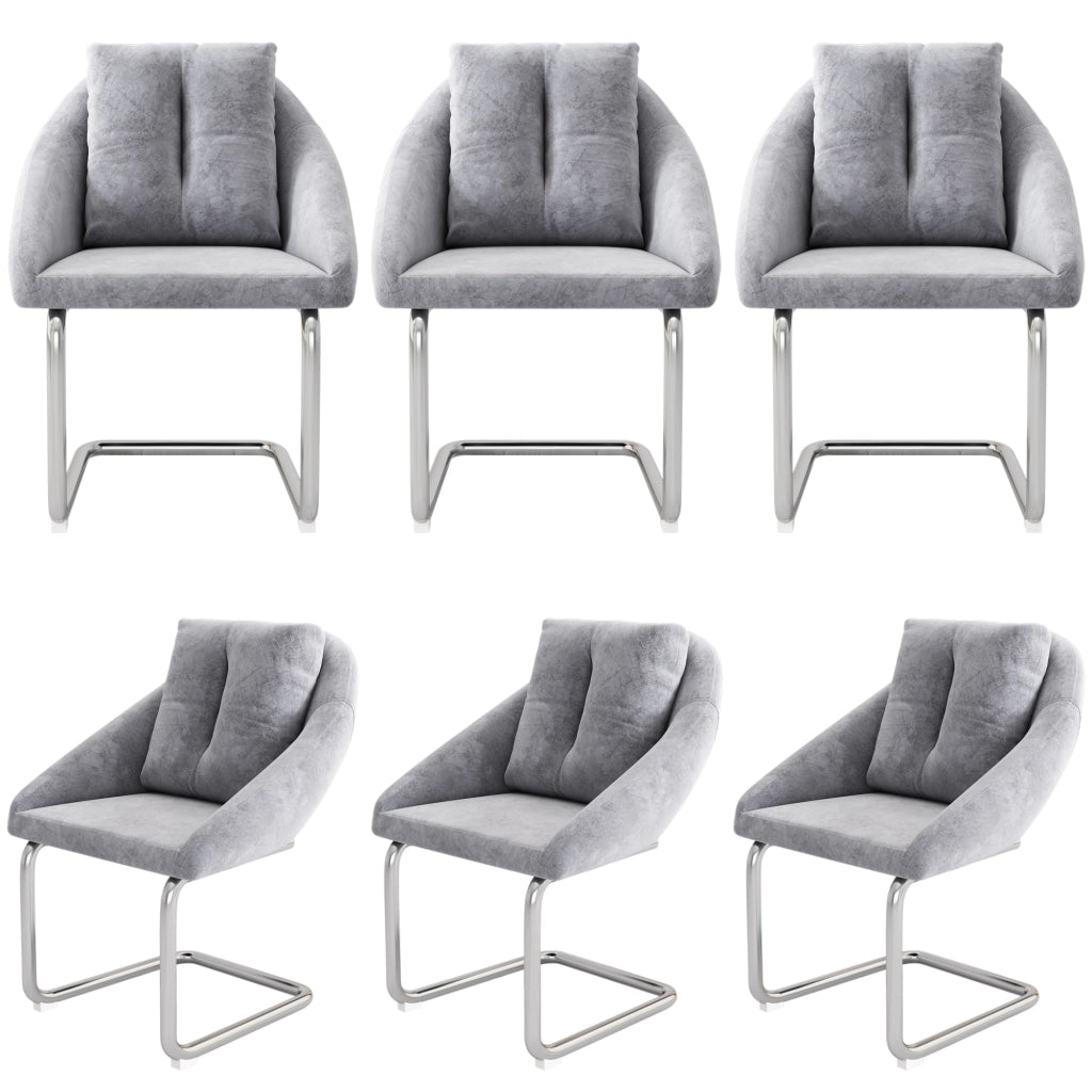 Sedia da Pranzo Set da 6 Ergonomica con Schienale Curvo e Struttura in Metallo in Velluto Grigio