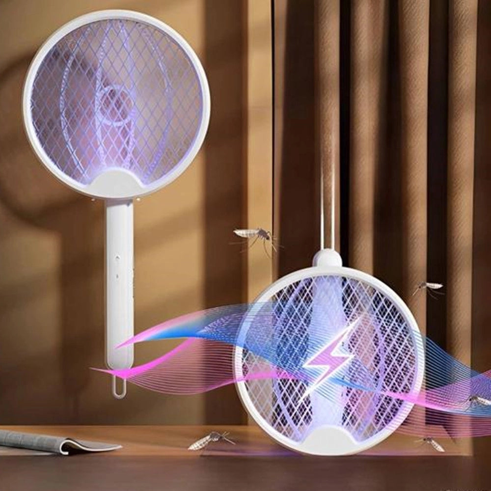 Trade Shop - Racchetta Elettrica Pieghevole Ricaricabile Trappola Zanzara Insetti 4 In 1 Con Luce Uv -