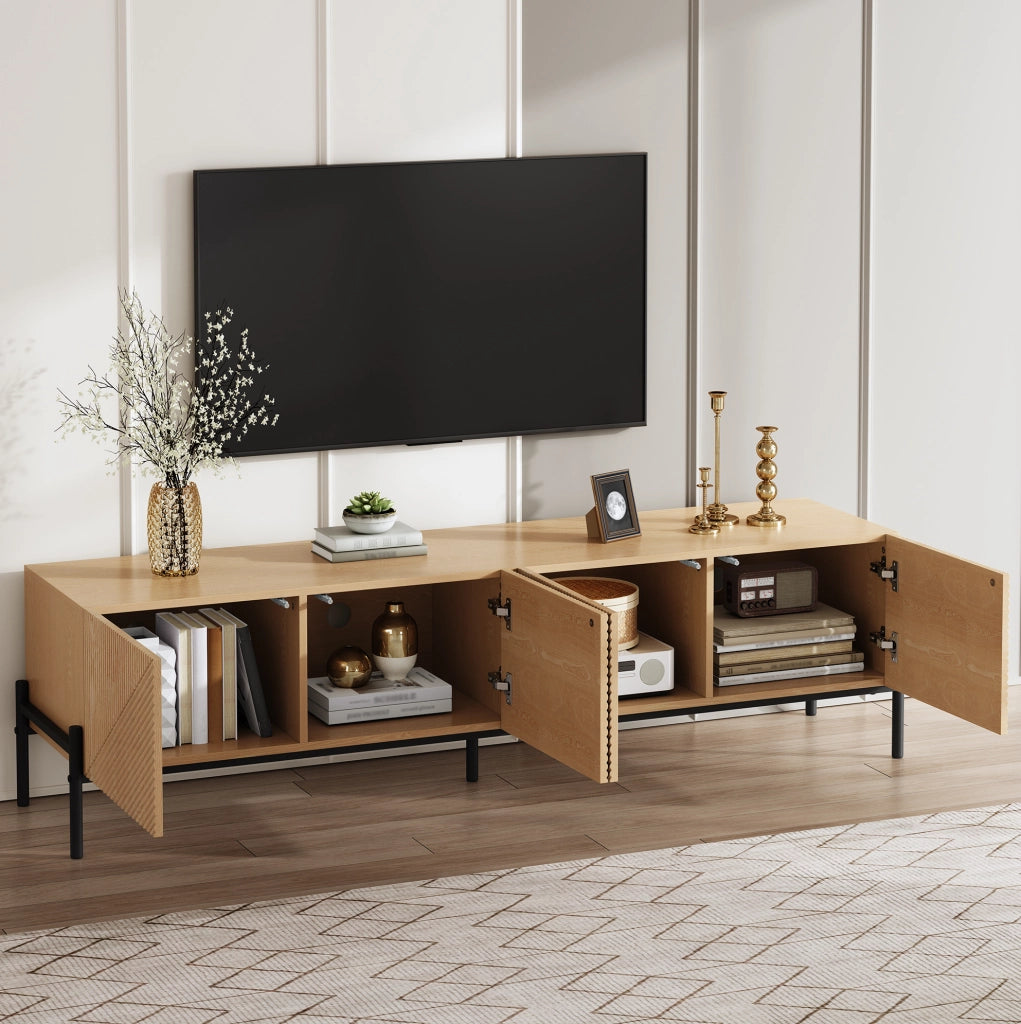Mobile TV moderno 163;5x40x45 cm in MDF effetto legno naturale con 4 ante e struttura geometrica