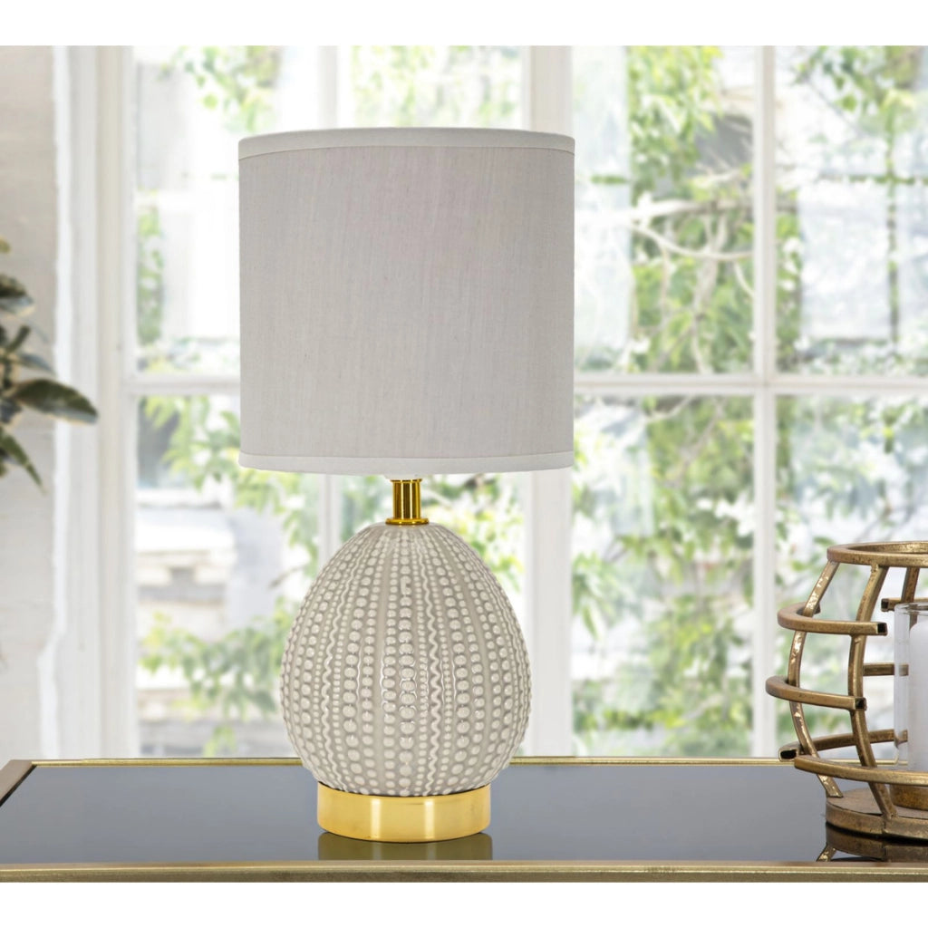 Lampada da comodino Flavi Grigia in ceramica con paralume in tessuto — O 15 cm