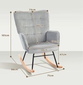 Poltrona a dondolo 98x71x101 cm con schienale alto e braccioli in poliestere grigio chiaro