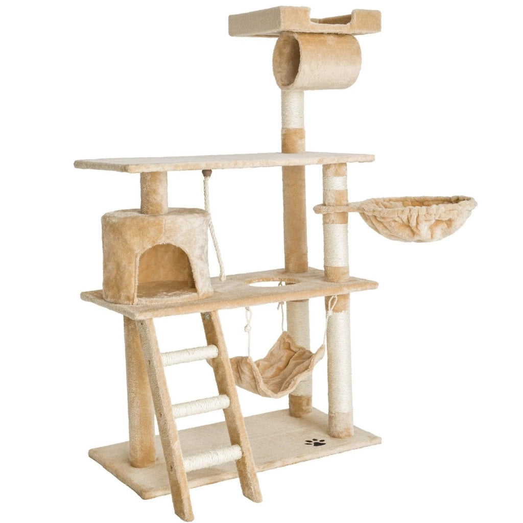 Tiragraffi albero per gatti cuccia per gatti giocattolo animale di peluche beige 141 cm 08_0000513