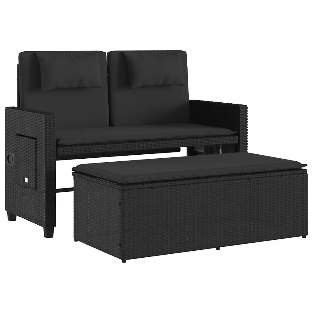 Panca Reclinabile da Giardino con Cuscini-Sgabello-Sedia da esterno Nera in Polyrattan 392276