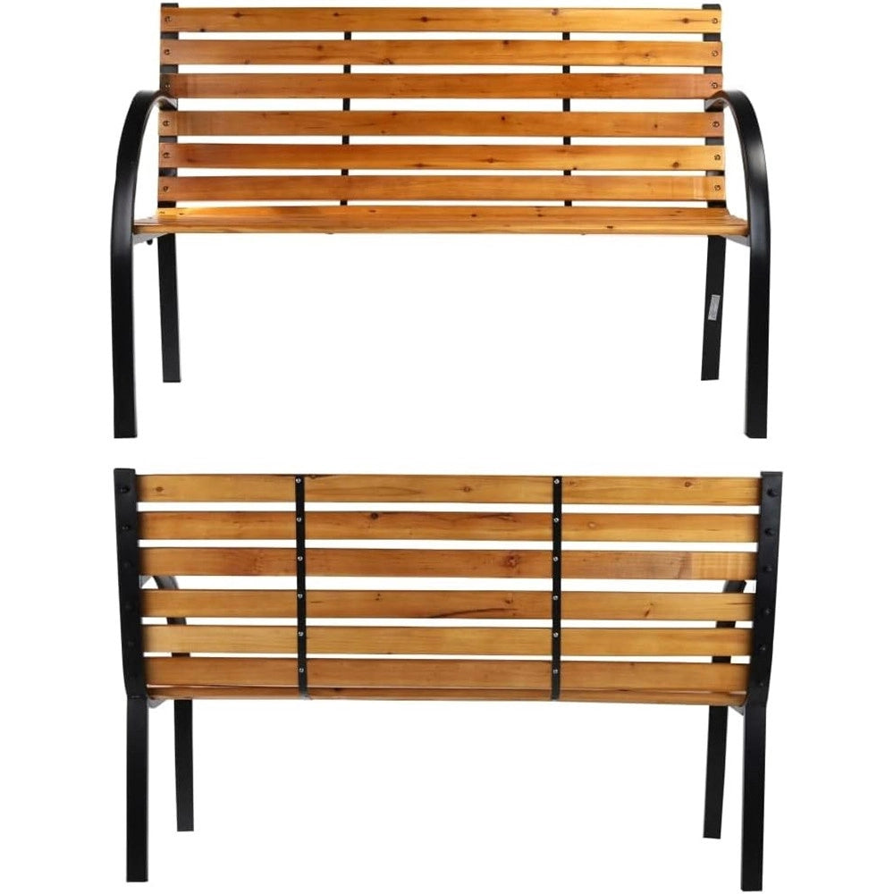 Trade Shop - Panchina Da Parco Panca Con Braccioli In Metallo Legno Marrone 122x60x81cm Arredo Giardino -