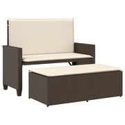 Panchina da Giardino | Panca da Giardino con Cuscini e Poggiapiedi Marrone Polyrattan