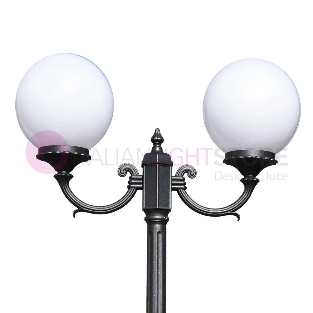 ORIONE ANTRACITE Lampione a 2 luci per Esterno Giardino con sfere globi policarbonato d.25