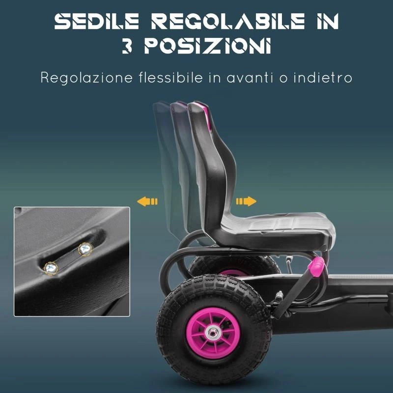GO KART A PEDALI PER BAMBINI 5-12 ANNI CON SEDILE REGOLABILE, IN METALLO E PP 121X58X61 CM, ROSA E NERO