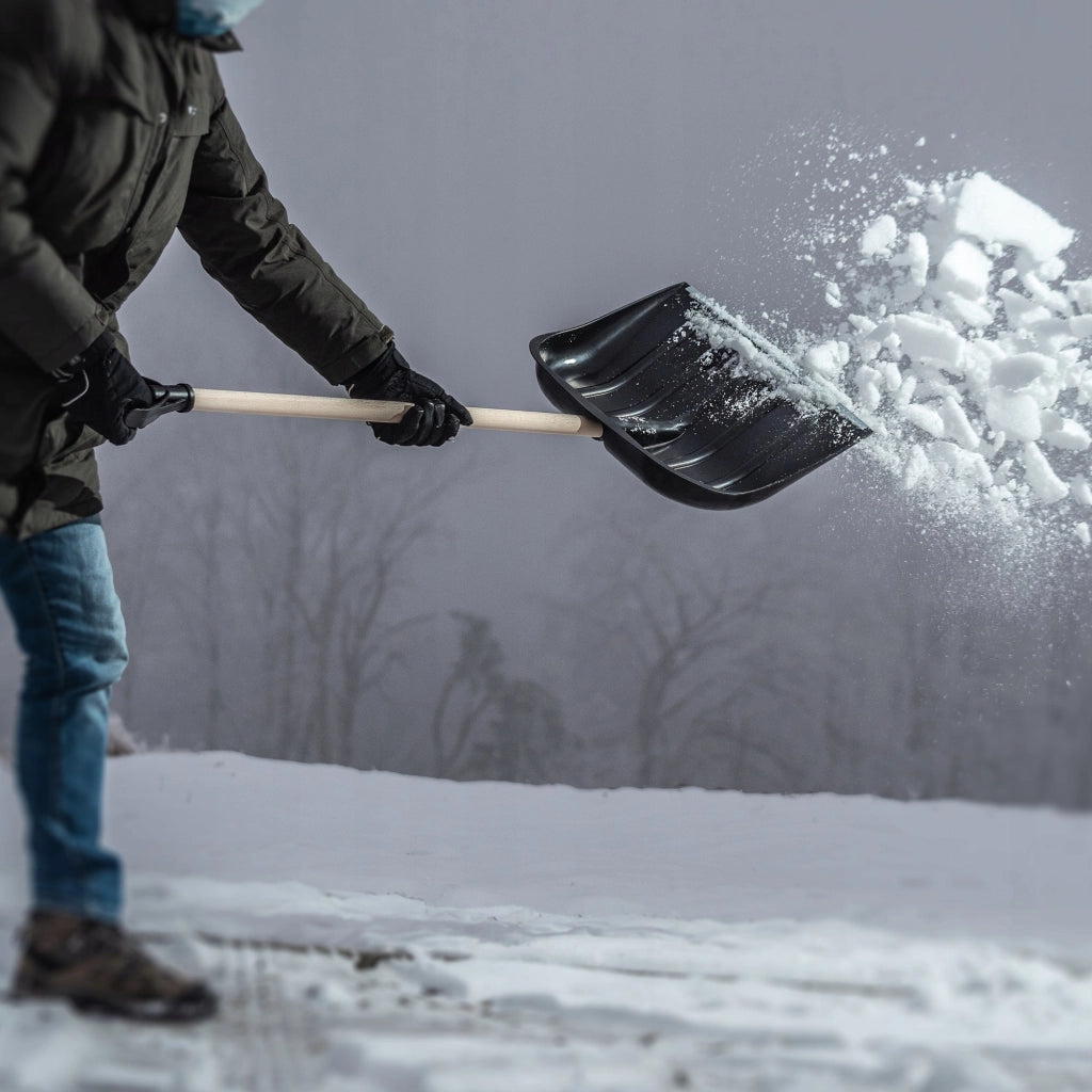 Set pala da neve KADAX con ruote e manico in legno