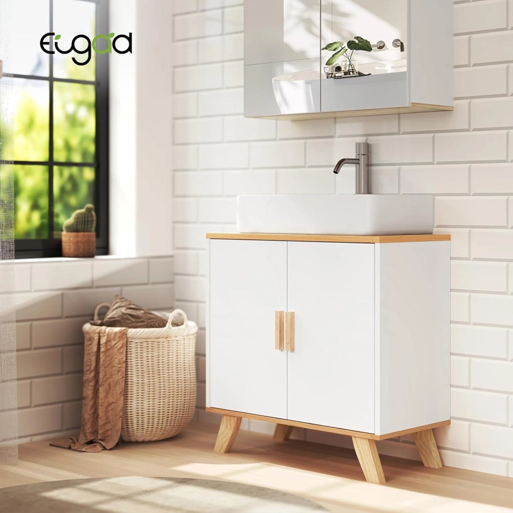 Mobiletto Sottolavabo Sottolavello Armadietto sotto Lavandino per Bagno con Due Ante in Legno
