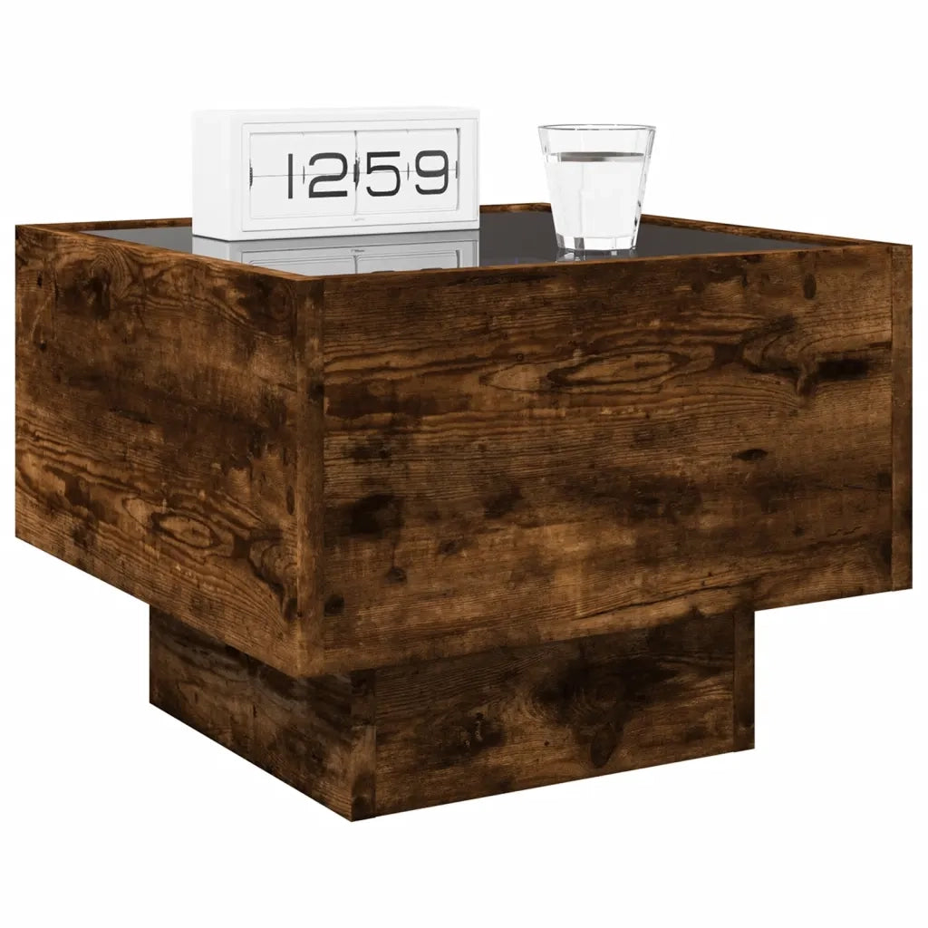 Comodino con LED Infinity-Tavolino da notte Rovere Fumo 40x40x30 cm