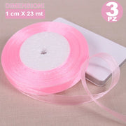 Trade Shop - 3 Rotoli Nastro Rosa Bomboniera Organza Bobina Decorazioni Addobbi Decoupage -