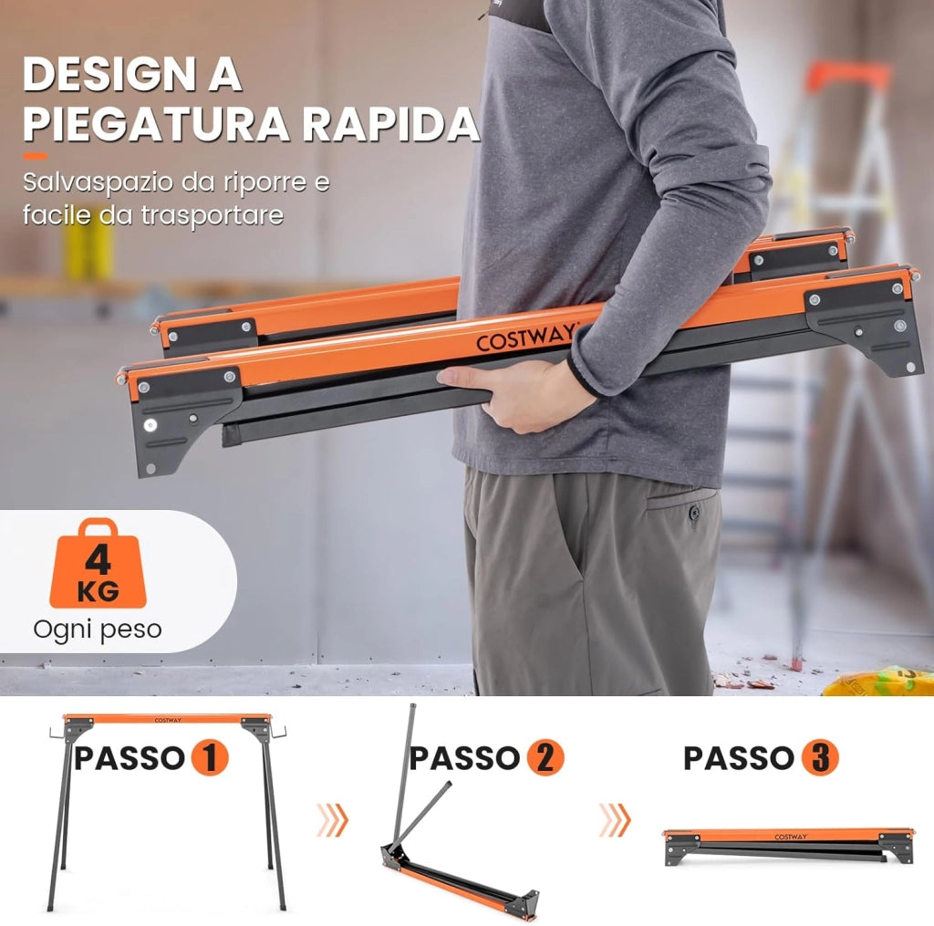 2 Cavalletti da Lavoro Pieghevoli, Cavalli da Lavoro con Gambe Apribili Rapide e Bracci di Supporto, Carico Fino a 500 kg (Modello 7)