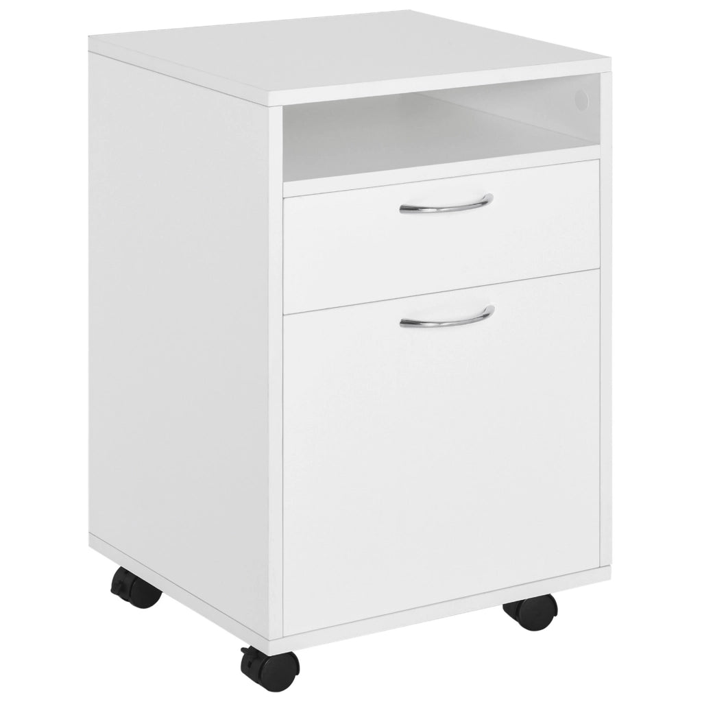 EasyComfort Schedario da Ufficio con Cassetto, Armadietto, Ruote a Freno e Ripiano Aperto, Cassettiera Ufficio per Lettera/Legale/Formato A4, Armadio Verticale per Studio, 40x35x60 cm, Bianco