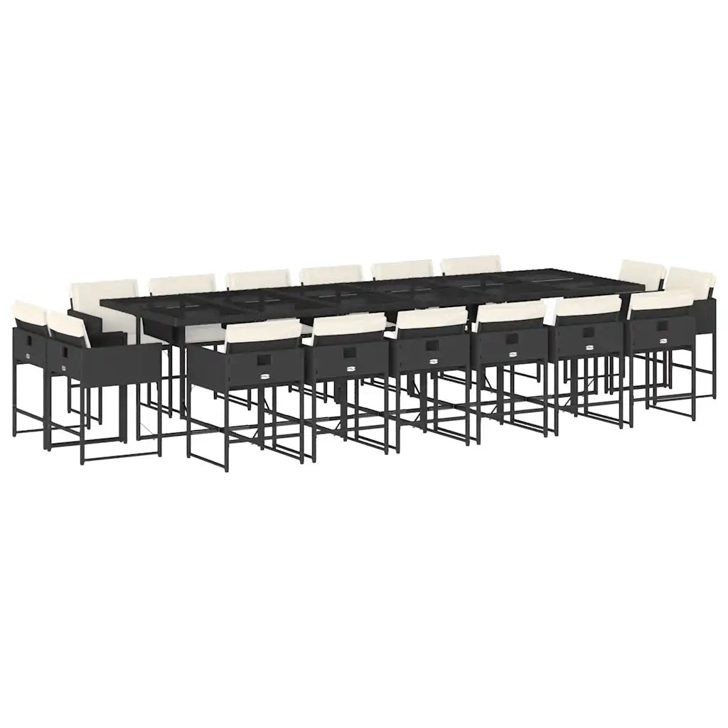 Set da Pranzo da Giardino 17 pz con Cuscini Nero in Polyrattan