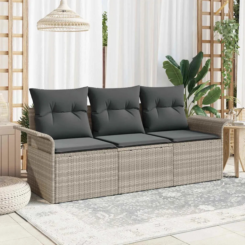 Set Divano da Giardino 3 pz | Set Salotto da Giardino Grigio chiaro Poly Rattan