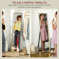 Specchio da Parete o da Terra Autoportante a Figura Intera 37x3x157 cm in Legno Nero e Oro