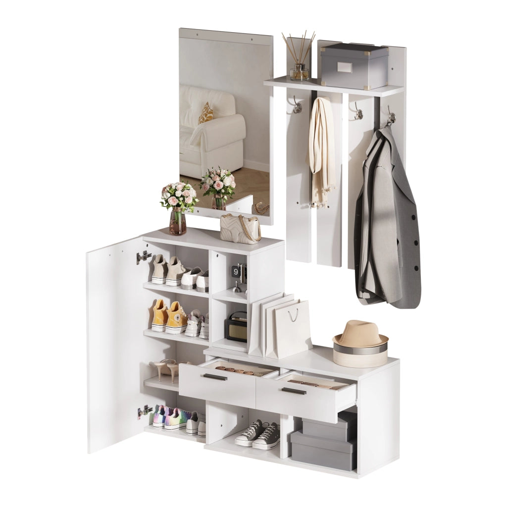 Mobile Ingresso con Specchio e Appendiabiti Bianco in MDF 120x35x175.5 cm