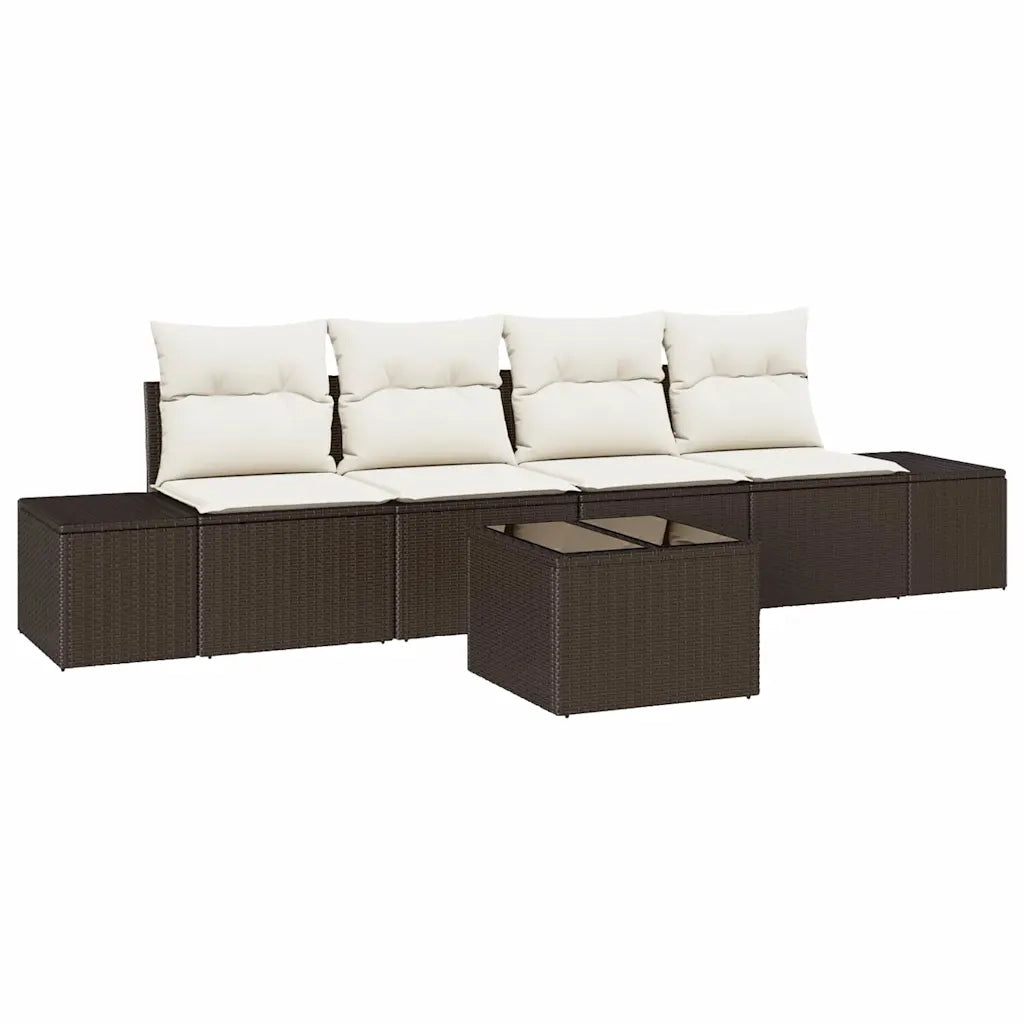 Set di divani con cuscino 5 pcs Marrone e Crema polyrattan