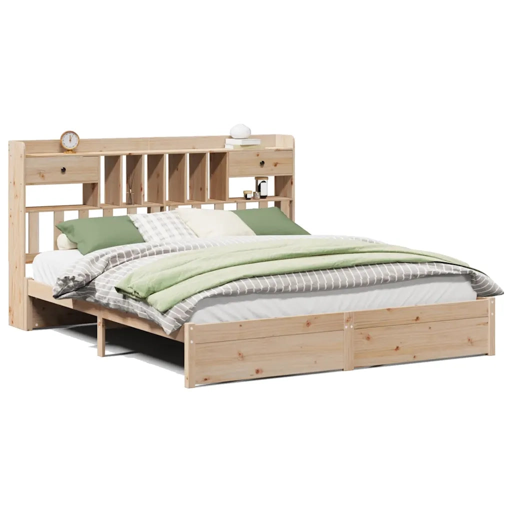 Letto Libreria senza Materasso-Struttura Letto con contenitore 180x200 cm in Legno di Pino 798485