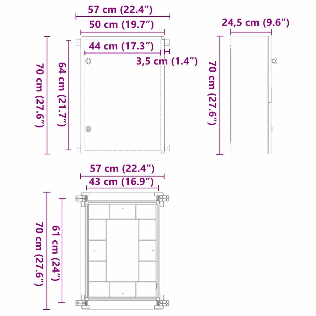 Armadio di Controllo Grigio 57 x 24,5 x 70 cm Plastica ABS 4106504