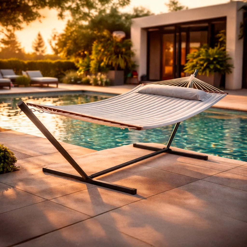 Amaca Con Supporto Ideale Per 2 Persone In Acciaio Per Giardino Terrazzo Balcone Piscina Tessuto Traspirante Resistente Relax Esterno Facile Montaggio 350 x 120 Cm Grigio