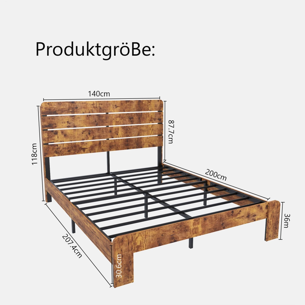Letto matrimoniale 140 × 200 cm con testiera contrastante, gambe arrotondate e struttura in metallo, senza materasso