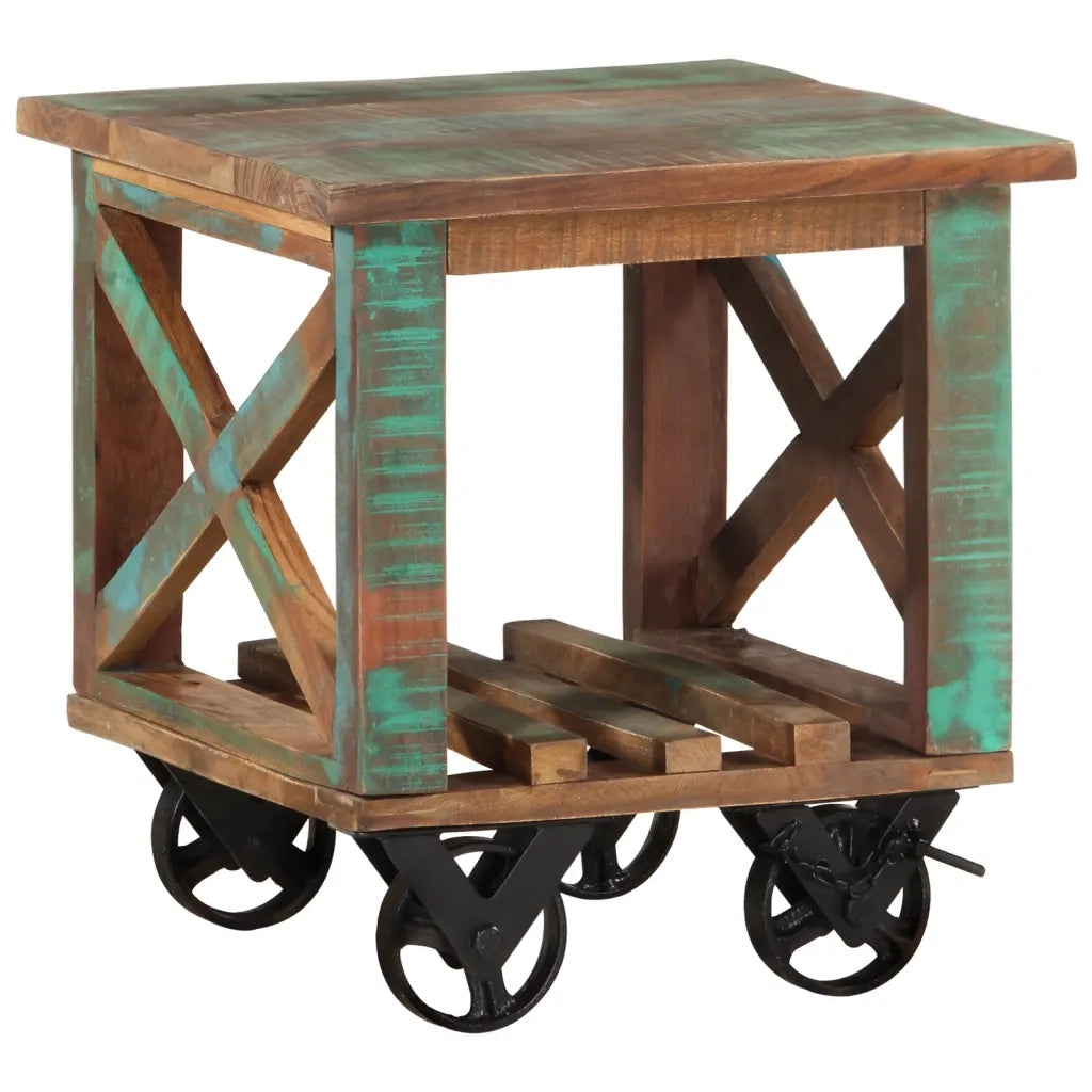 Tavolino | Tavolo laterale con Ruote 40x40x42 cm in Legno Massello di Recupero