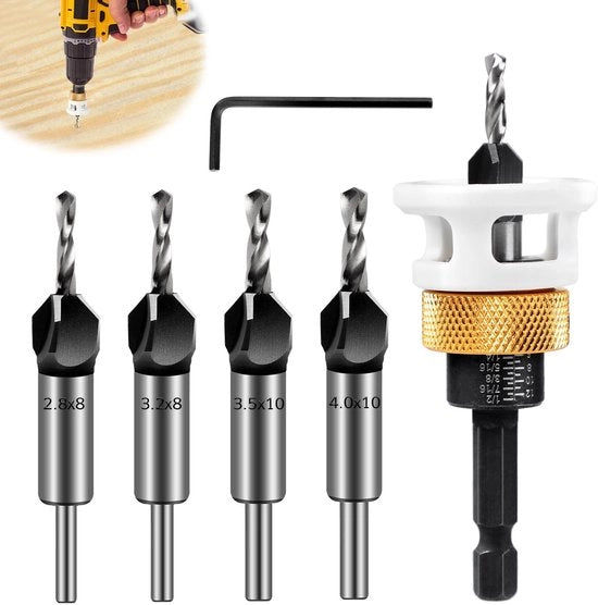 Set di fori a secco per legno - 6 pezzi - Borso a secco per legno - Precisione e facilità d'uso - 6 mm a secco a 6 facce - Set di fori a secco per legno con punteria a 6 facce.