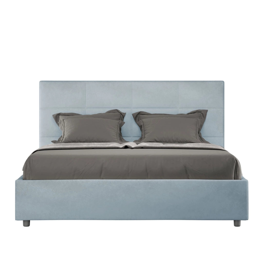 Letto queen size con rete imbottito 150x210 microfibra blu Mika