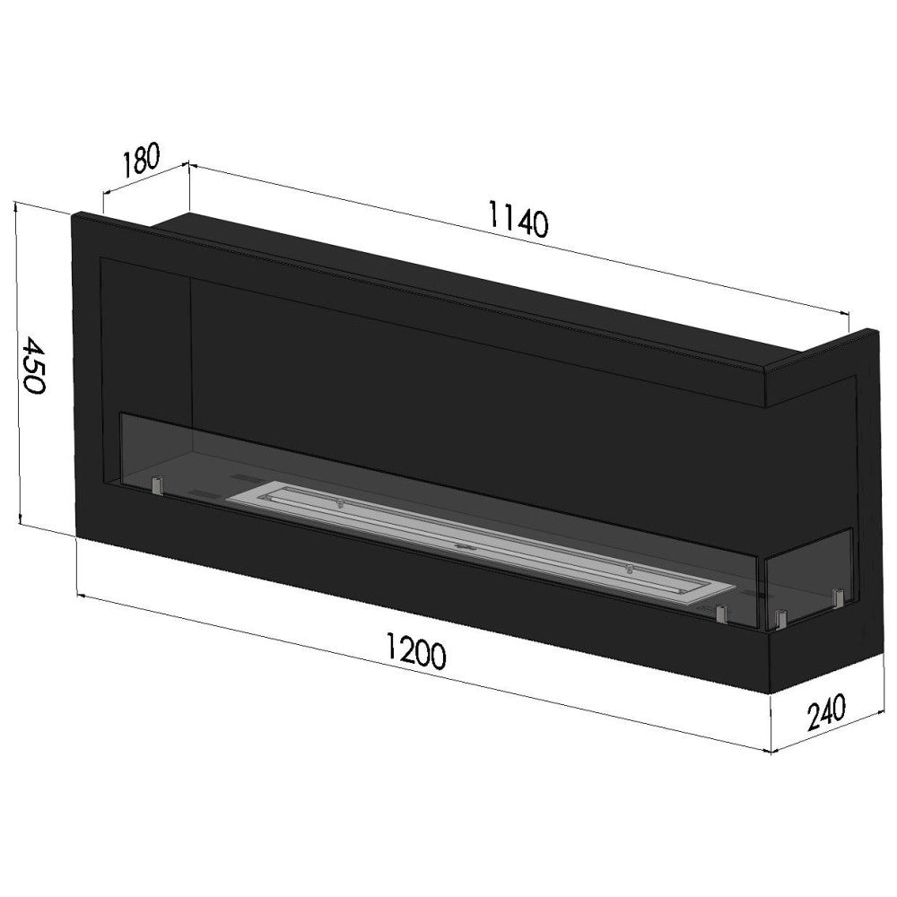 Caminetto a Bioetanolo Angolare Corner 1200 Right SimpleFire da incasso con Vetro