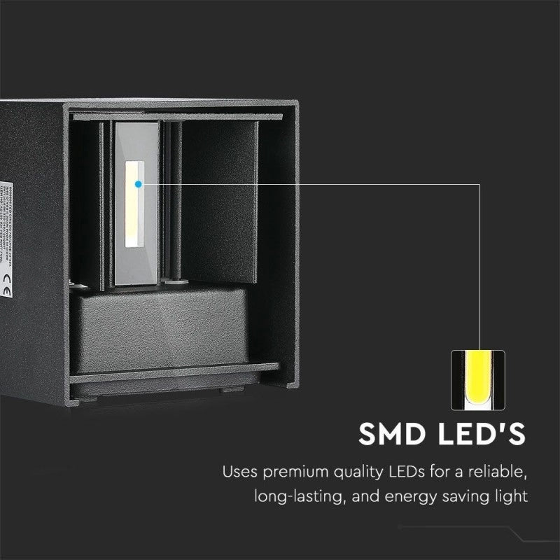 Lampada LED da Muro Quadrata Doppio LED COB 6W Colore Nero Satinato Fascio Luminoso Regolabile 4000K IP65