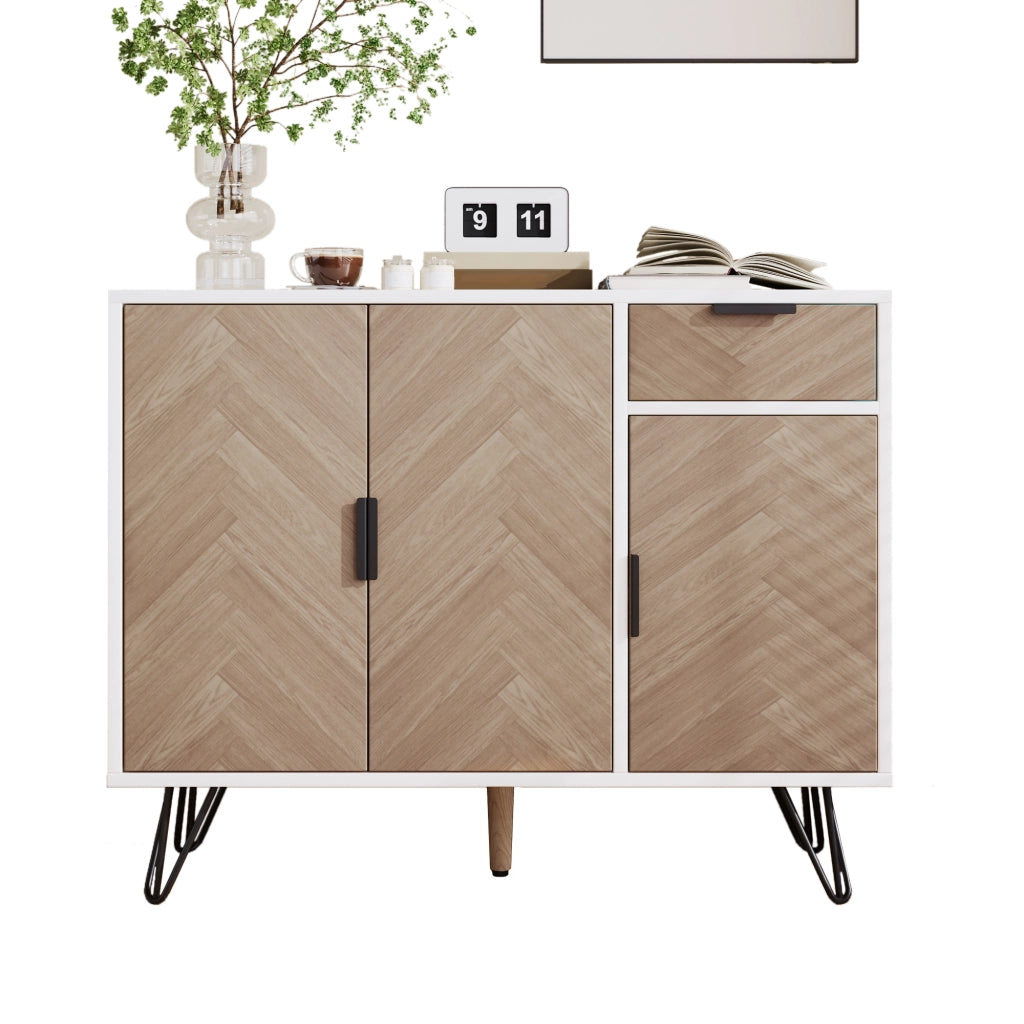 Mobile contenitore moderno, credenza in bianco effetto legno con cassetto e ripiani regolabili in altezza (90 x 30 x 71,5 cm)