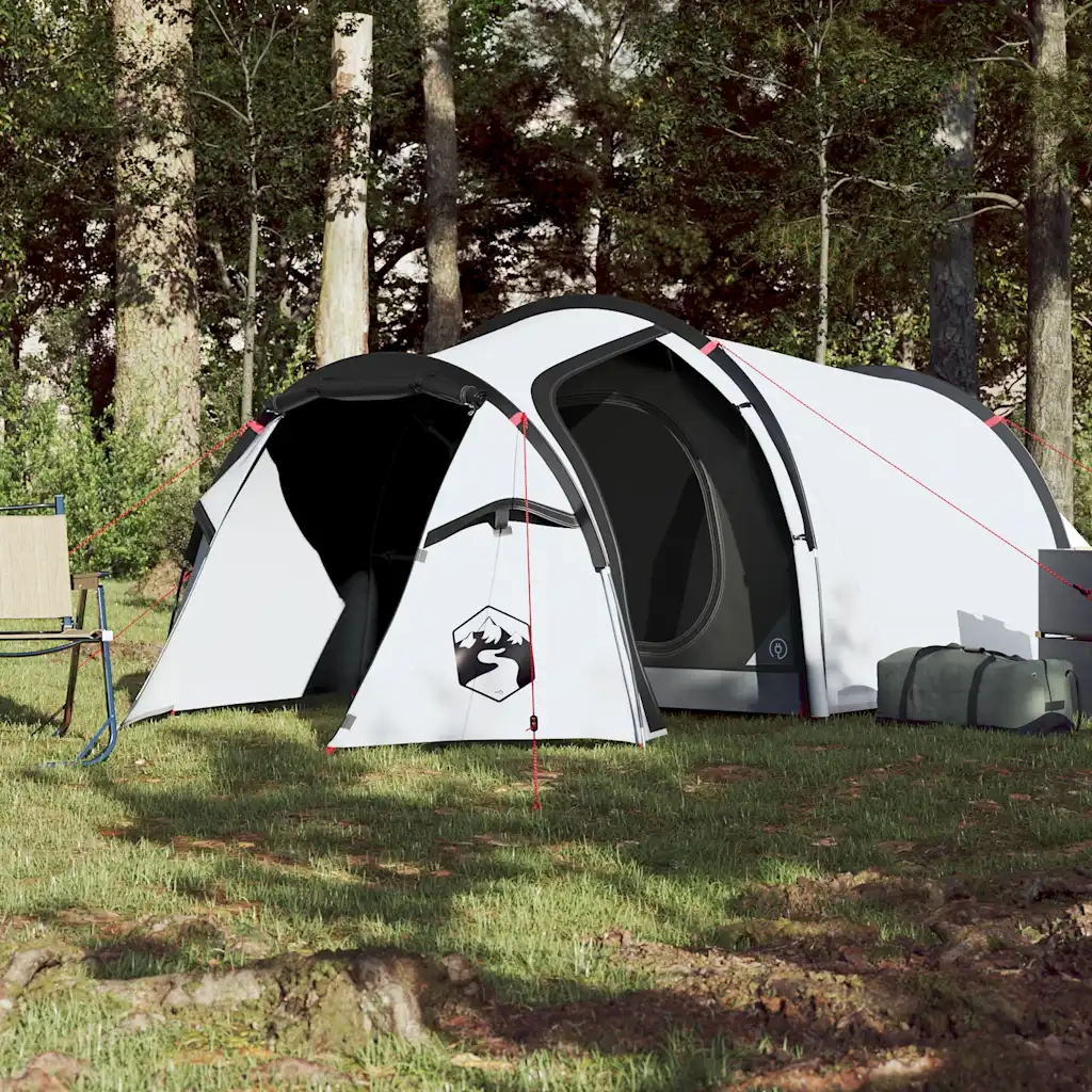 Tenda Campeggio a Tunnel 3 Persone Bianca Tessuto Impermeabile 94393