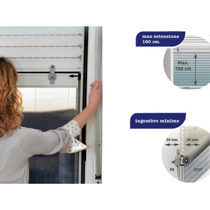 Stop Inset FRASCHE-425967 Zanzariera Plissettata per Tapparelle Manuali e Motorizzate Rete Alluminio 130x160 cm colore Bianco
