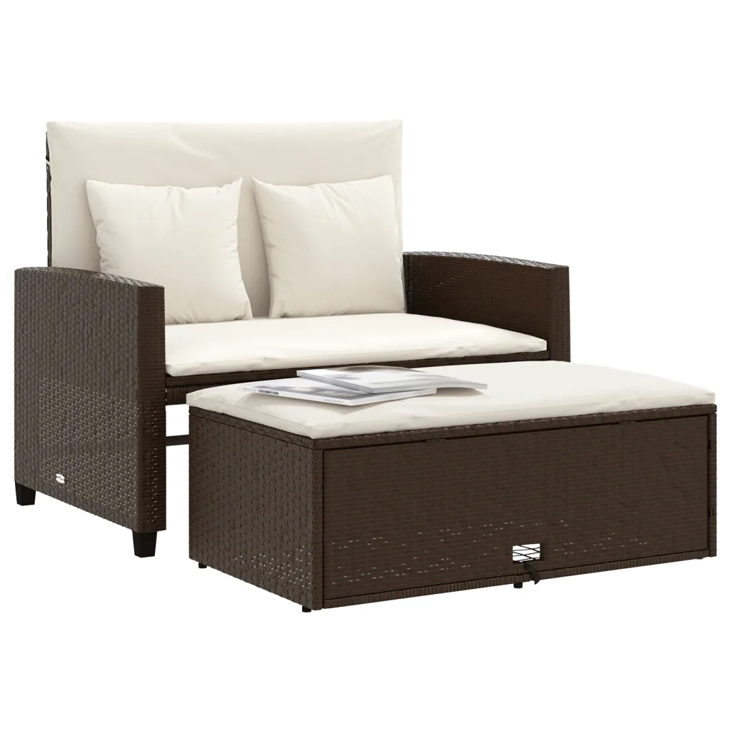 Divano da Giardino a 2 Posti con Cuscini in Polyrattan Marrone 365133