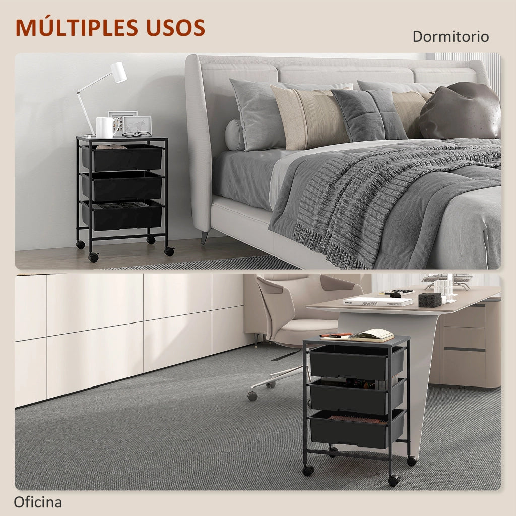 Carrello con 3 cestini ¨C Minimal ¨C Nero 40.8x33.5x60.5 cm