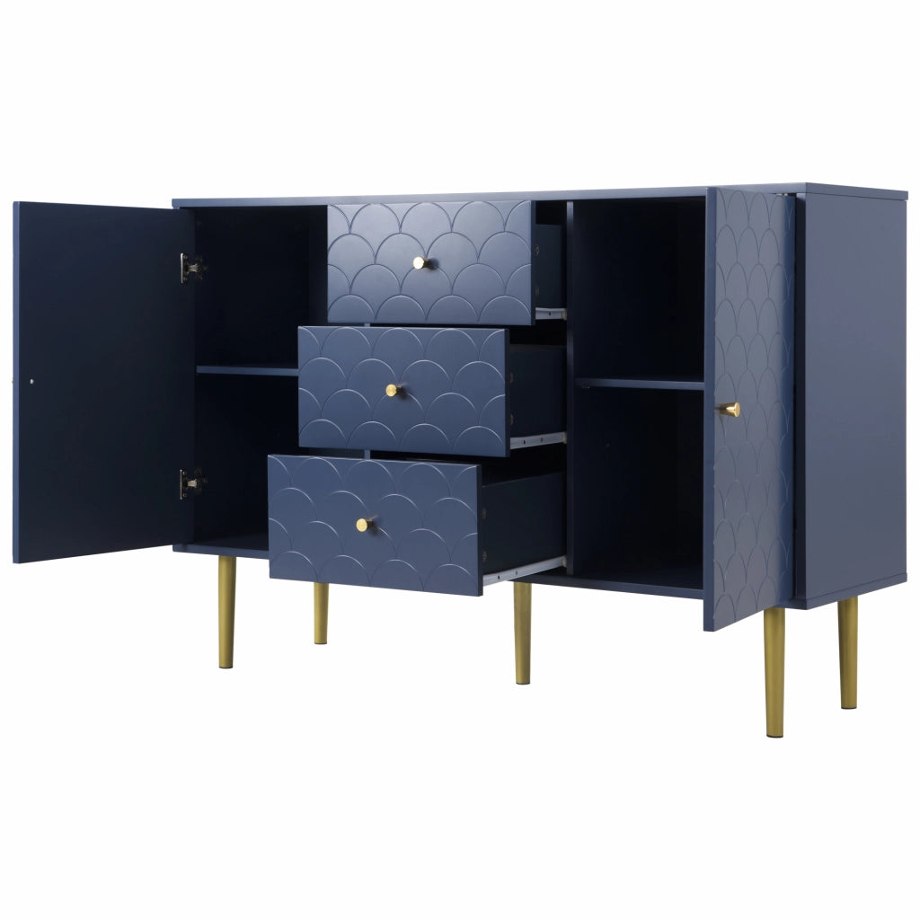 Comò Sideboard con 2 ante e 3 cassetti, ripiano regolabile, Blu Marino, 120x40x83 cm