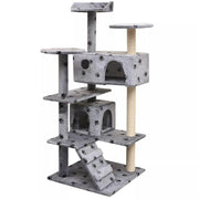 Tiragraffi albero per gatti cuccia per gatti giocattolo peluche e sisal 125 cm impronte di zampe grigio 3702268